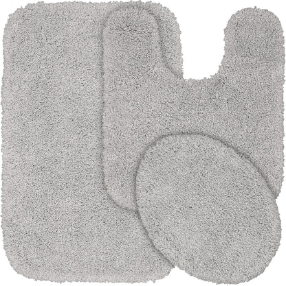 Garland Rug 3 Set Set Serendipity Platinum Gray Piece (Toilet Cover, Contour Rug, Bath Rug) Shaggy Nylon Washable