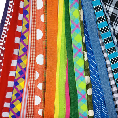 20 Yards Assorted Fabric Wired Edge Ribbon 1.5” and 2.5” Bulk Variety Pack (20 Assorted Ribbons, Pre-Cut to 1 Yard Each – Styles and Textures May Vary) (Mixed Patterns)