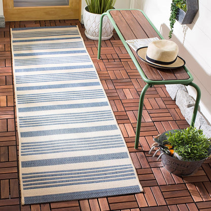 SAFAVIEH Courtyard Collection 2' x 3'7" Beige/Blue CY6062 Stripe Waterproof Indoor/Outdoor Easy Cleaning Mat