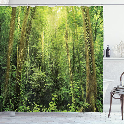 Ambesonne Shower Curtain Set, Rainforest Decorations, 69W X 70L inches, Green, Bathroom Accessories
