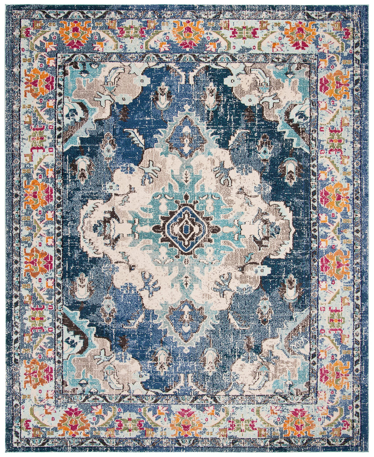 SAFAVIEH Monaco Collection Area Rug - 9' x 12', Navy & Light Blue, Non-Shedding & Easy to Clean, Distressed Medallion Design, Ideal for Living Room, Bedroom, Dining Space (MNC243N)
