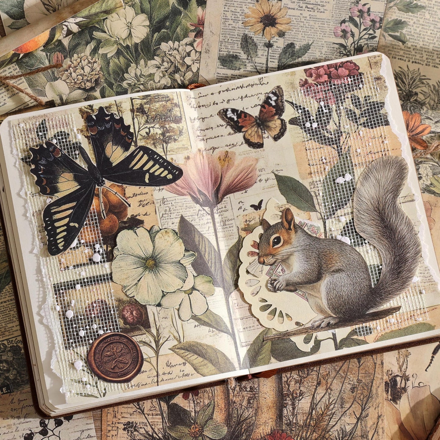 120 Sheets Vintage Botanical Scrapbook Paper Set, Journaling Scrapbooking Supplies Craft Decoupage Papers Kit, 4 Themes x 30 Mushroom Floral Antique Letter Design for Junk Journals Collage Card Making