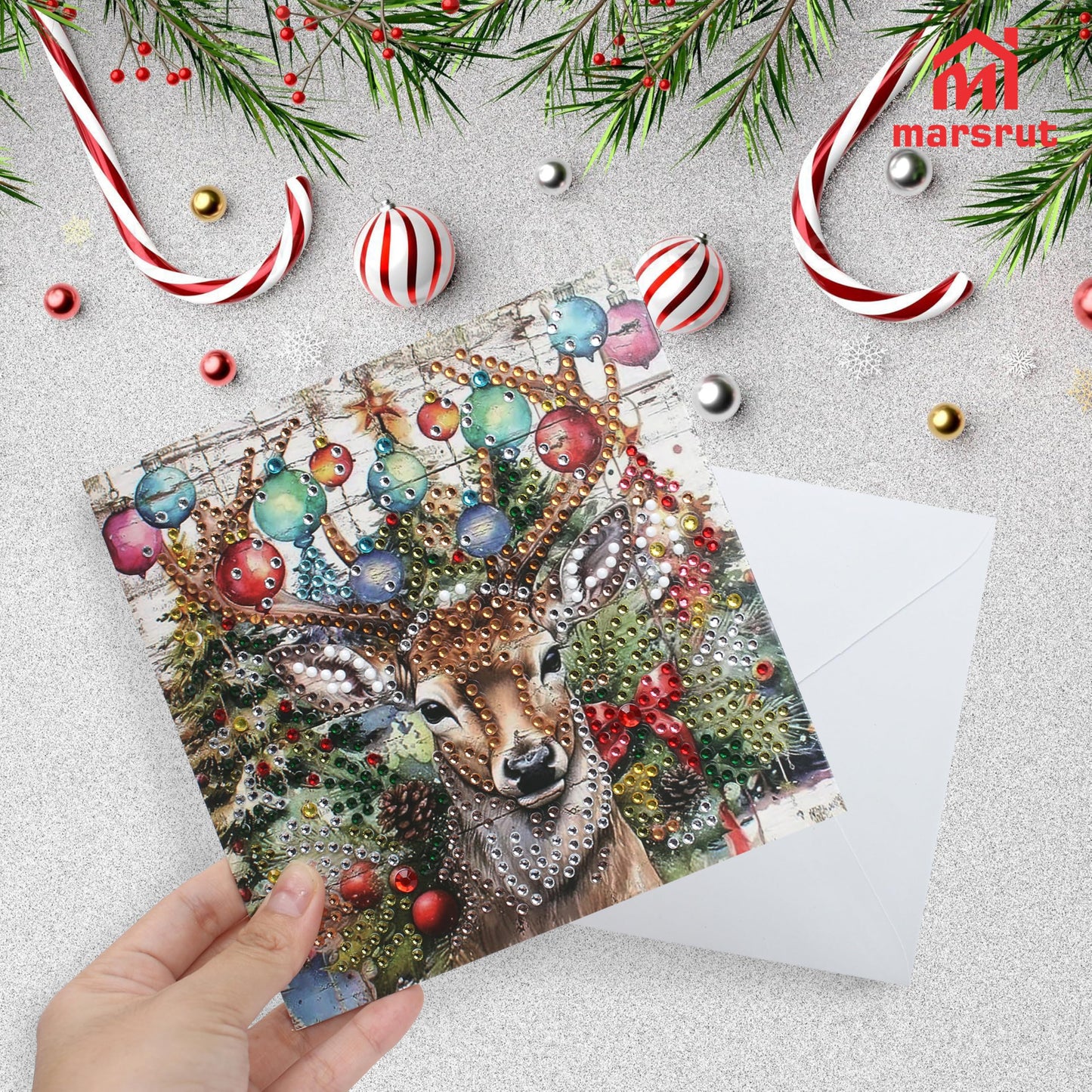 6pcs Diamond Painting Christmas Cards, Art Greeting Envelopes Kit, 5D DIY Rhinestone Painting Postcards with Snowman & Santa Claus, Arts Crafts Thank You Card Set for Birthday, Xmas Holiday Gifts