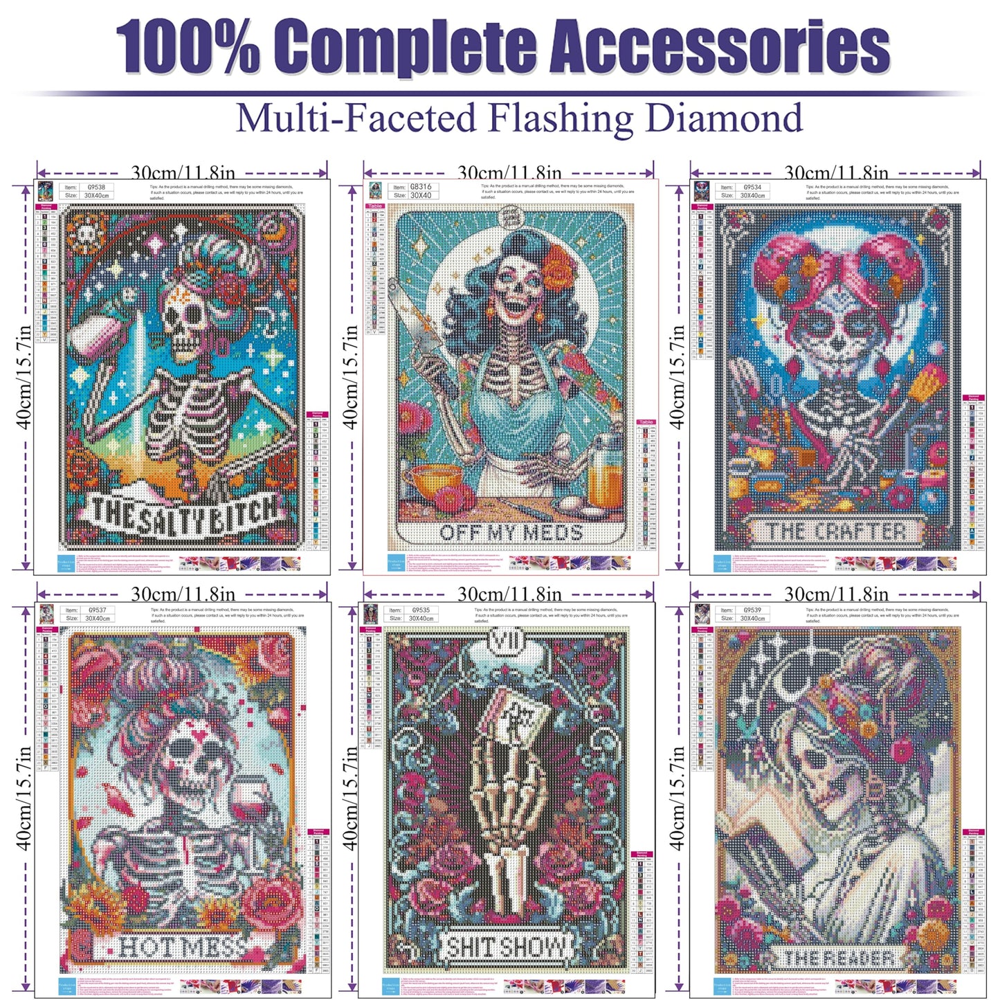 Mrnsiet 6 Pack Skull Diamond Painting Kits for Adults, Skull Woman Diamond Art Kits for Beginners,5D DIY Halloween Full Drill Round Crystal Gem Art Craft Kits for Home Decor 12x16 Inch