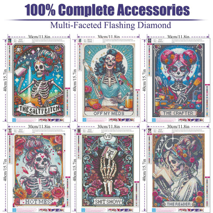 Mrnsiet 6 Pack Skull Diamond Painting Kits for Adults, Skull Woman Diamond Art Kits for Beginners,5D DIY Halloween Full Drill Round Crystal Gem Art Craft Kits for Home Decor 12x16 Inch
