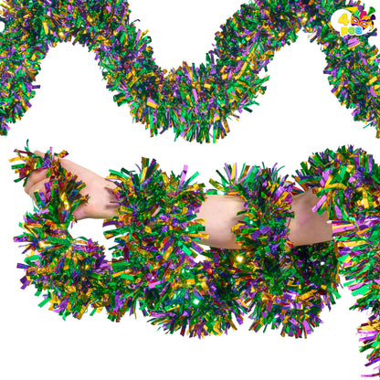 JOYIN 4 Pcs Mardi Gras Tinsel Garland, 66 Ft Gold Green Purple Metallic Streamers for Sparkling Glittering Hanging Decorations, Indoor Outdoor Mardi Gras Party Decorations Carnival Accessories