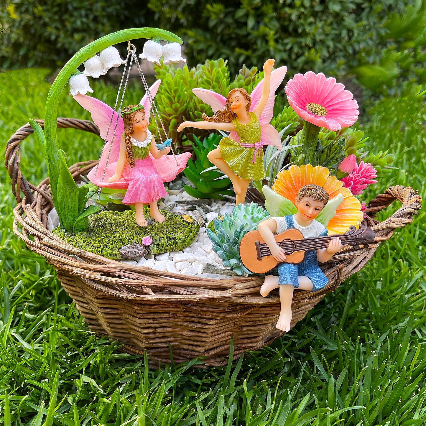 Mood Lab Fairy Garden Figurines - Dancing Swing Set (5 pcs) - Miniature Decorative Statues & Accessories - Outdoor & Indoor Garden Decor