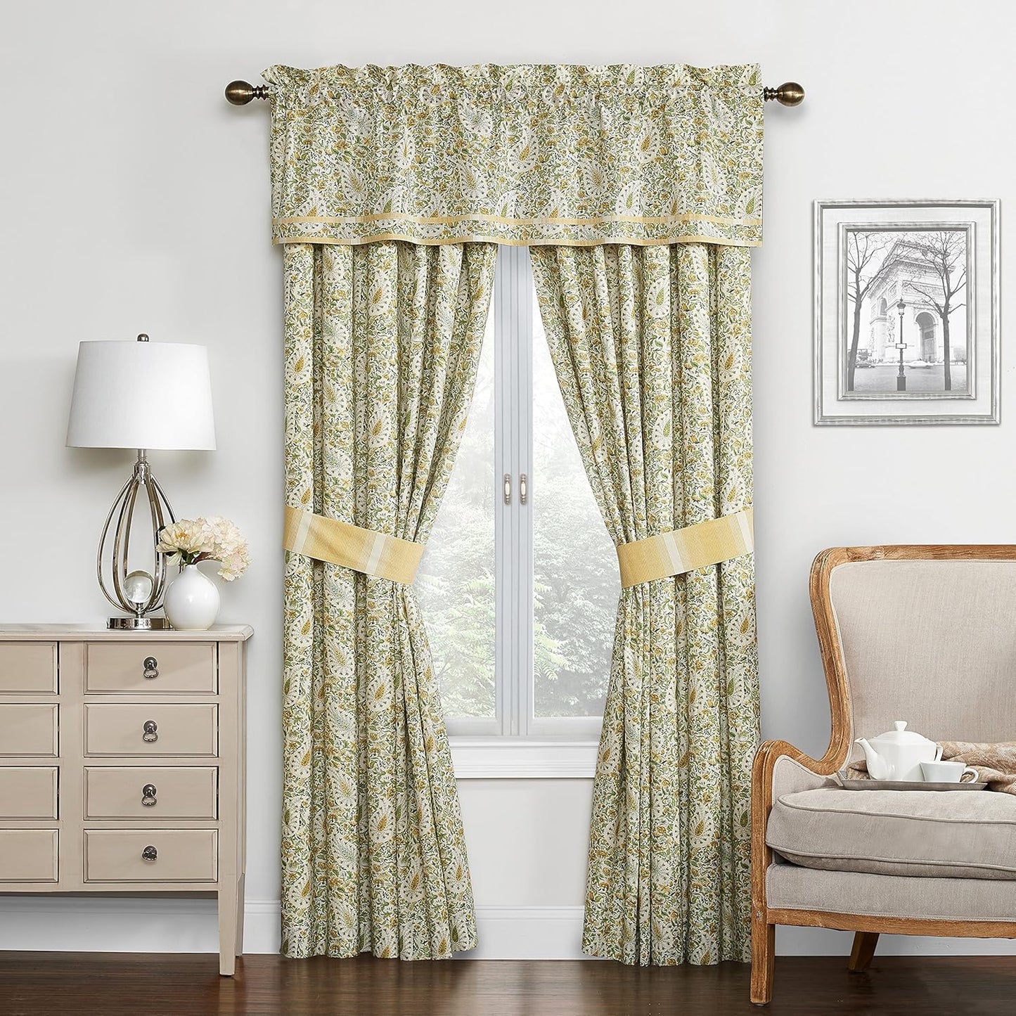 Waverly Paisley Verveine Valance for Window, Rod Pocket Curtain for Kitchen and Living Room, 52 in x 16 in, Spring