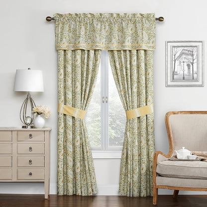 Waverly Paisley Verveine Valance for Window, Rod Pocket Curtain for Kitchen and Living Room, 52 in x 16 in, Spring