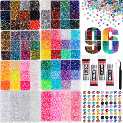 LERBOU 60000PCS Bedazzling Kit with 8 Boxes, 3mm Flatback Resin Rhinestones, Sparkling Gems Set for Nail Art, Crafts, Clothing, Fabric, Phone Case, Tumbler, Shoes & DIY Decoration