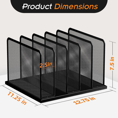 Kuntine.B Desk File Organizer Upright Mesh Desktop Organizer File Sorter Office Organization File Holder for Home, Office & Classroom (Black, 1 Pack 5-Section)
