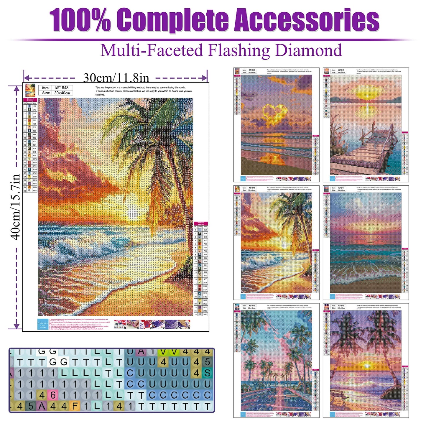 croshom Sunset Diamond Art Kits for Adults, 6 Packs Beach Diamond Painting Kits for Adults Beginners, 5D DIY Full Round Drill Gem Craft for Adult Gifts, Home Wall Decor 12" x 16"