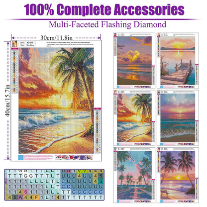 croshom Sunset Diamond Art Kits for Adults, 6 Packs Beach Diamond Painting Kits for Adults Beginners, 5D DIY Full Round Drill Gem Craft for Adult Gifts, Home Wall Decor 12" x 16"