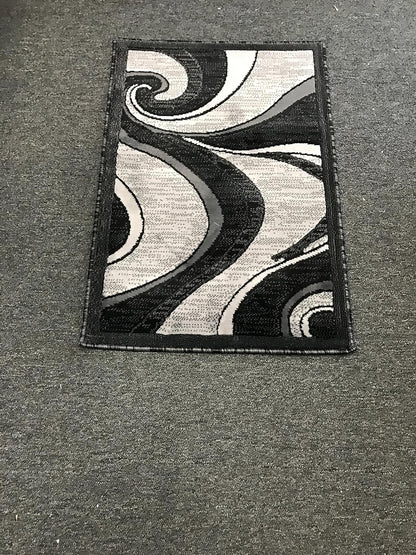 Modern Contemporary Door Mat Rug - Grey & Black Silver Design, 2 Feet X 3 Feet