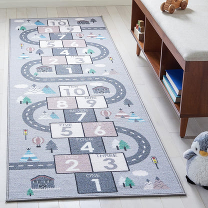 2'2" 6' (KPH226A) SAFAVIEH Washable Rug Kids Playhouse Collection - x Runner, Grey & Pink, Slip Resistant & Easy