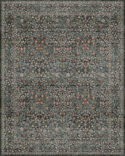 Skiennix Vintage Dark Green Area Rug - Washable 8x10 Oriental Carpet for Living Room & Dining Room