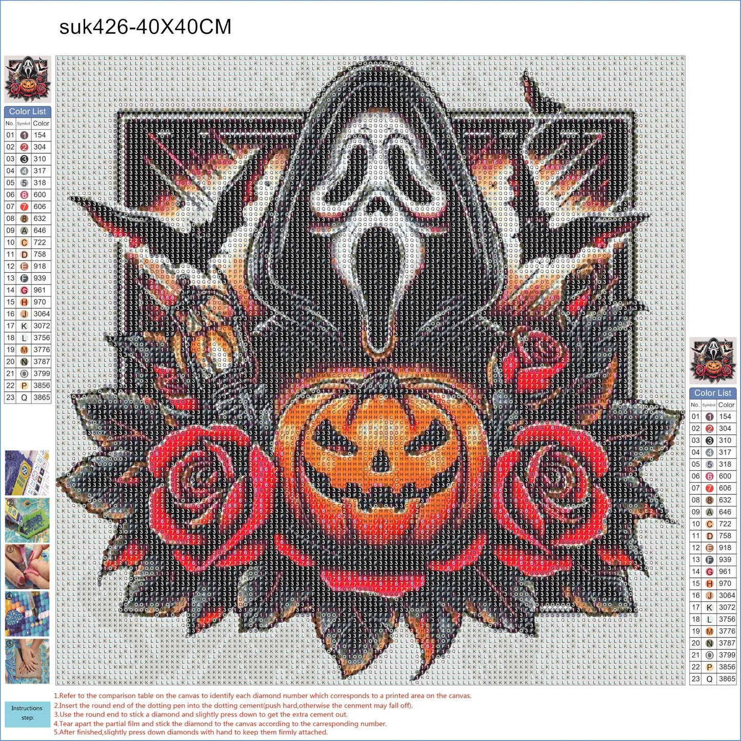 5D DIY Diamond Art Painting Halloween Ghostface 16x16 inches for Adults, Horror Movie Pumpin Diamond Art Kits Full Round Drill Rhinestone Embroidery for Wall Decoration