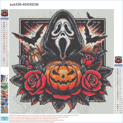 5D DIY Diamond Art Painting Halloween Ghostface 16x16 inches for Adults, Horror Movie Pumpin Diamond Art Kits Full Round Drill Rhinestone Embroidery for Wall Decoration