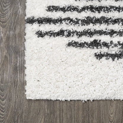 JONATHAN Y Elm Diamond Stripe Shag White/Gray Runner Rug, 2x8, Geometric, Bohemian, Contemporary, Easy-Cleaning for Living Room, Bedroom, Kitchen, Pet Friendly, Non-Shedding (MOH408A-28)