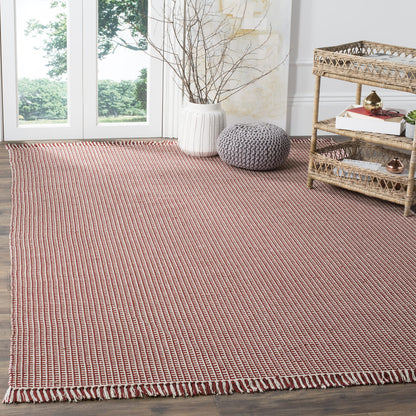 SAFAVIEH Montauk Collection Area Rug - 9' x 12', Ivory & Red, Handmade Flat Weave Boho Farmhouse Cotton Tassel Fringe, Ideal for High Traffic Areas in Living Room, Bedroom (MTK340C)