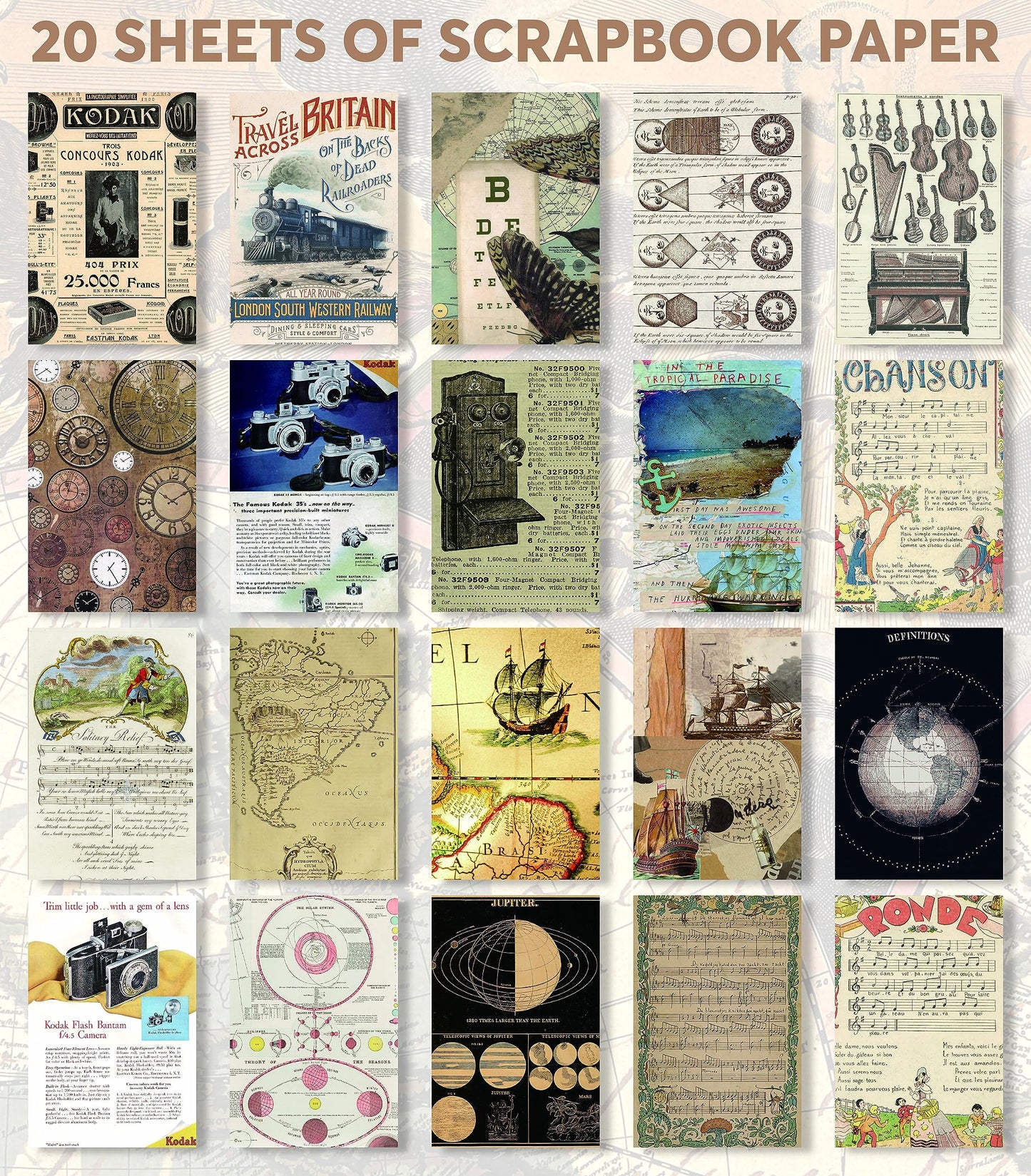 Fayware 411 Vintage Washi Stickers & 20 Scrapbook Papers Ephemera for Junk Journals & Scrapbooking