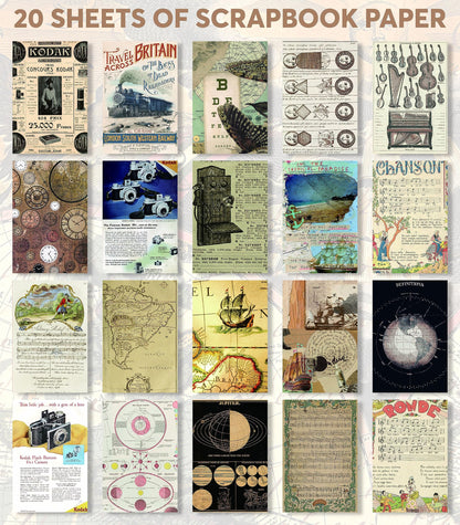 Fayware 411 Vintage Washi Stickers & 20 Scrapbook Papers Ephemera for Junk Journals & Scrapbooking