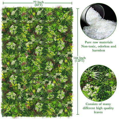 ODTORY Artificial Plant Wall Panels: 6FT×12FT UV-Anti Faux Grass Wall Backdrop Boxwood Ivy Fence Privacy Screen Fake Greenery Leaf Hedge for Outdoor,Indoor,Garden,Backyard and Home Decor