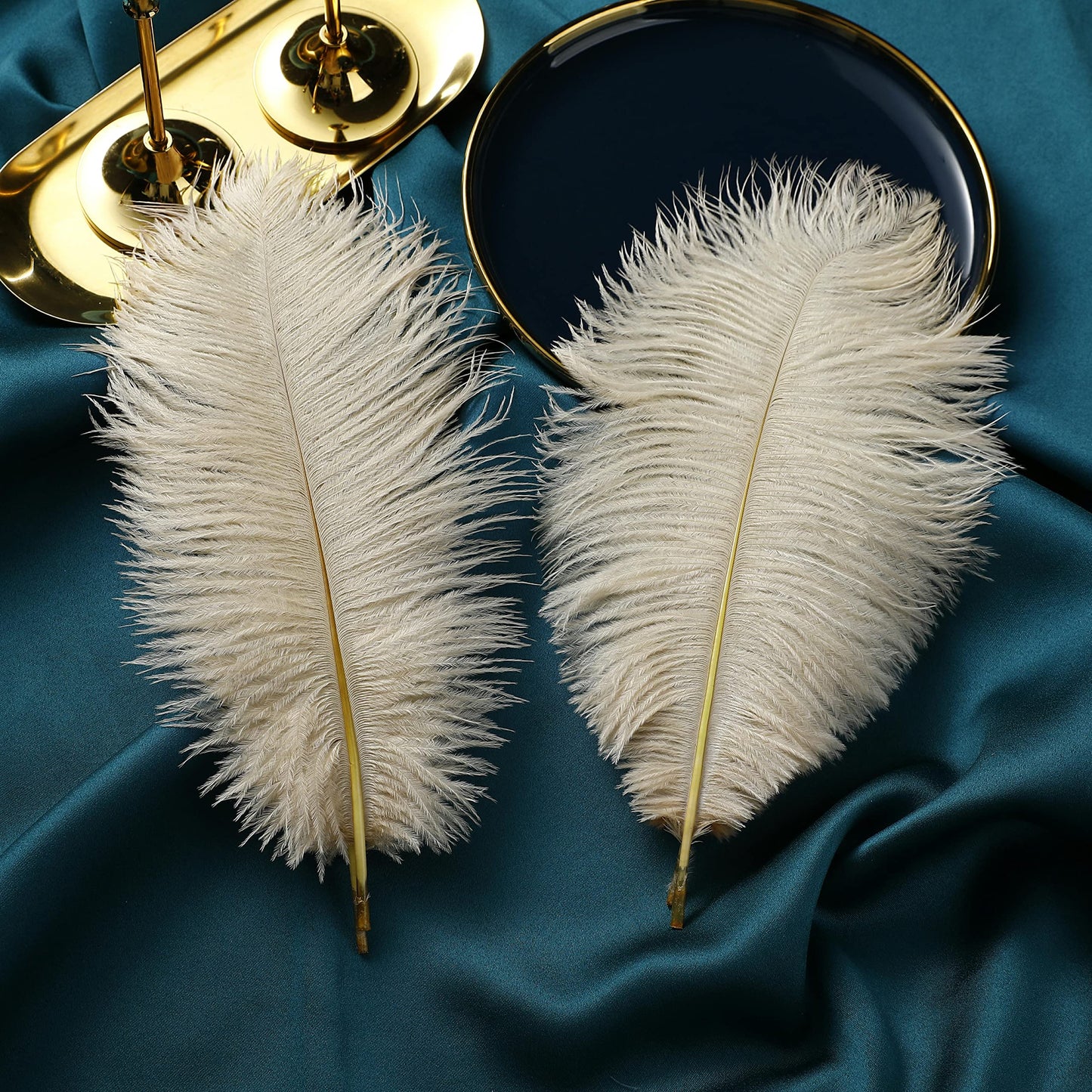 Ballinger Champagne Ostrich Feathers Bulk - 12Pcs 12-14inch Large Boho Feathers for Vase，Wedding Party Centerpieces Home and Pampas Grass Decor
