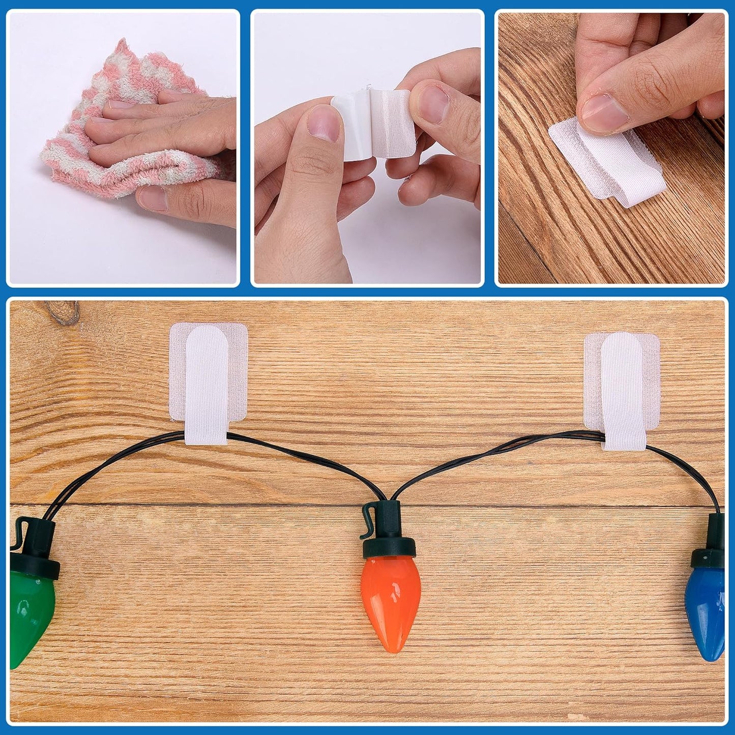 80 Pcs Adhesive Christmas String Lights Strap Holders, Outdoor Hanging Christmas Lights Cable Ties, Hook and Loop Cable