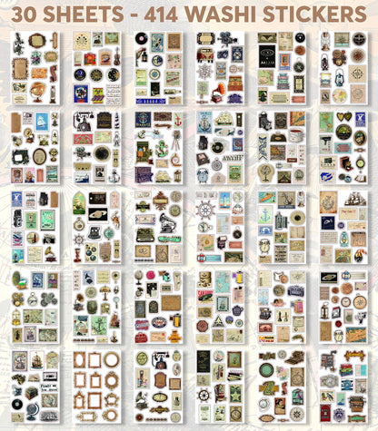 Fayware 411 Vintage Washi Stickers & 20 Scrapbook Papers Ephemera for Junk Journals & Scrapbooking
