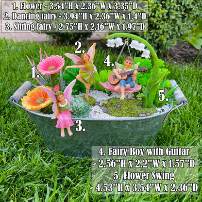 Mood Lab Fairy Garden Figurines - Dancing Swing Set (5 pcs) - Miniature Decorative Statues & Accessories - Outdoor & Indoor Garden Decor