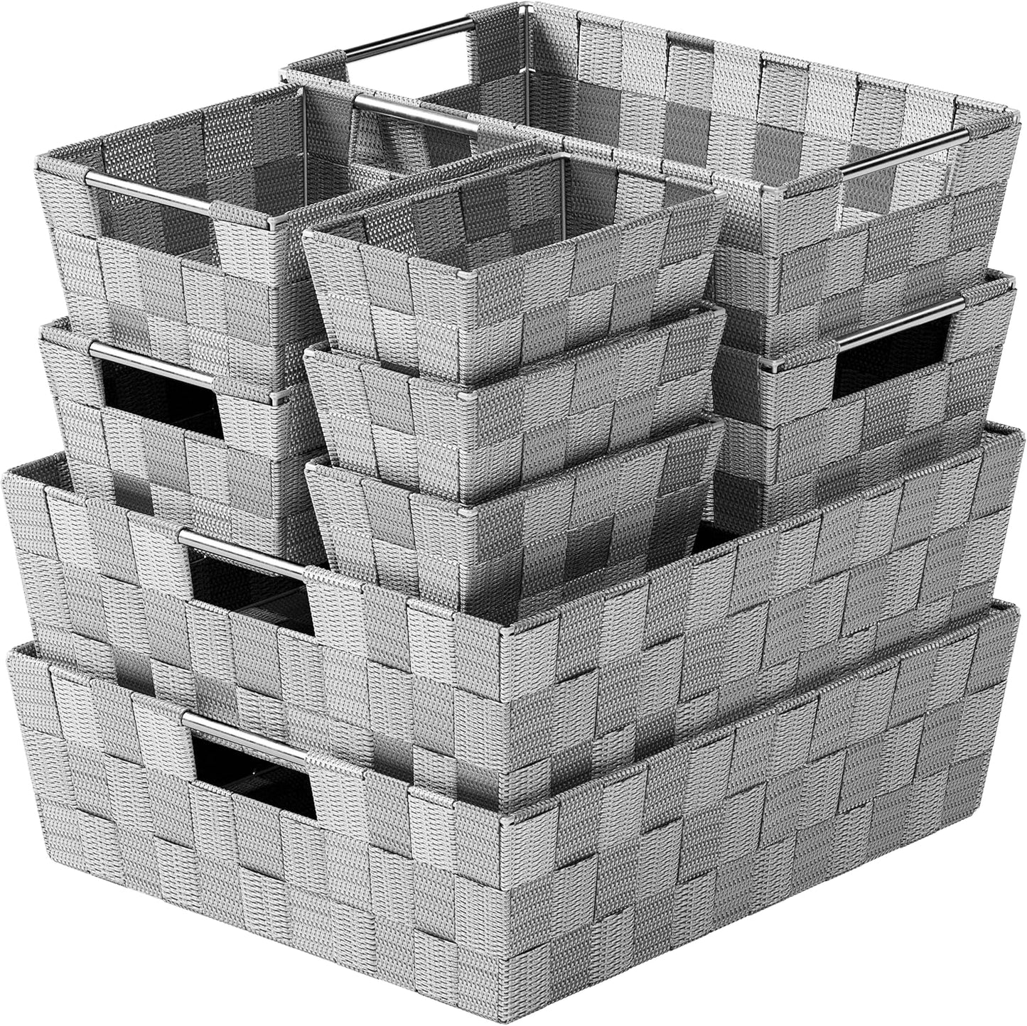 NEATERIZE Closet Organization and Storage Baskets, Set of 9 for Bathroom, Laundry, Baby Nursery, Dark Grey
