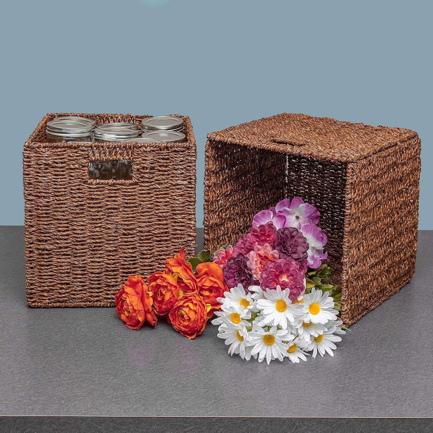 Trademark Innovations Foldable Storage Basket with Iron Wire Frame (Set of 2)