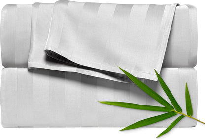 Pure Bamboo King Sheets - Luxuriously Soft 100% Organic Viscose Bed Sheet Set | Jacquard White, Double Stitching, 2-Year Quality Promise