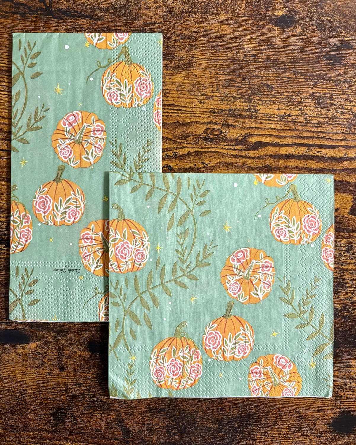 3-Ply 8.25" 4.5", 16-Count IHR Ideal Home Range Dinner Napkins Disposable Paper Hand Towels, x Pumpkins with Roses