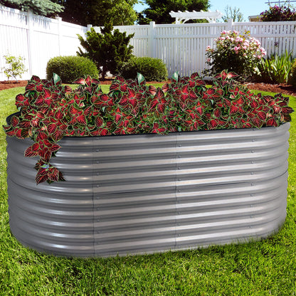 Sunnydaze 79-Inch Oval Raised Garden Bed - Stackable Steel Vegetable Flower Bed Planter Kit with Rubber Edge Trim - Silver