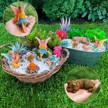 Mood Lab Fairy Garden Figurines - Camping Set (9 pcs) - Miniature Decorative Statues & Accessories - Outdoor & Indoor Garden Decor