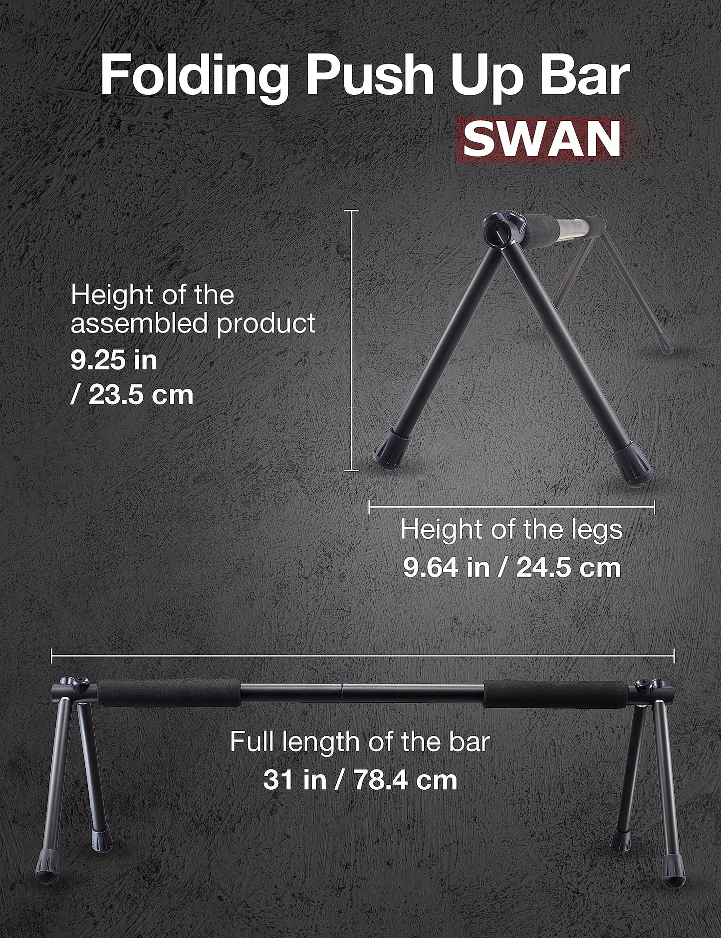 Withgear Folding Push Up Bar - Portable and Lightweight Sturdy Duralumin Metal Push Up Bars and Indoor and Outdoor Parallette Bar for Men and Women Swan Black