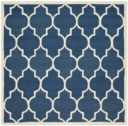 SAFAVIEH Cambridge Collection Area Rug - 6' Square, Navy & Ivory, Handmade Moroccan Trellis Wool, Ideal for High Traffic Areas in Living Room, Bedroom (CAM134G)