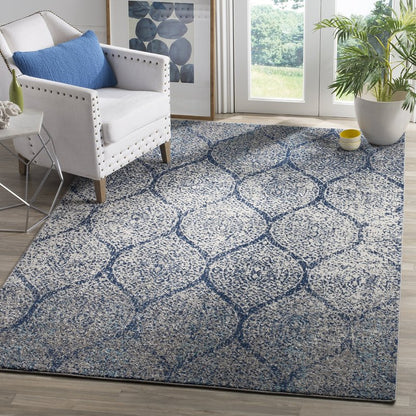 SAFAVIEH Madison Collection Accent Rug - 4' x 6', Navy & Silver, Glam Ogee Trellis Distressed Design, Non-Shedding & Easy Care, Ideal for High Traffic Areas in Entryway, Living Room, Bedroom (MAD604G)