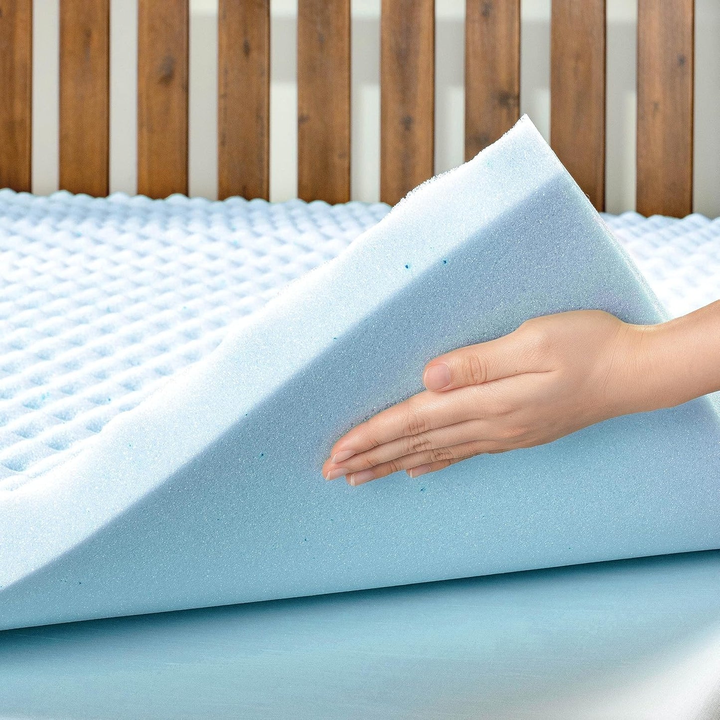 Best Price Mattress 2 Inch Egg Crate Memory Foam, Cooling Gel Infusion Full Mattress Topper, Blue
