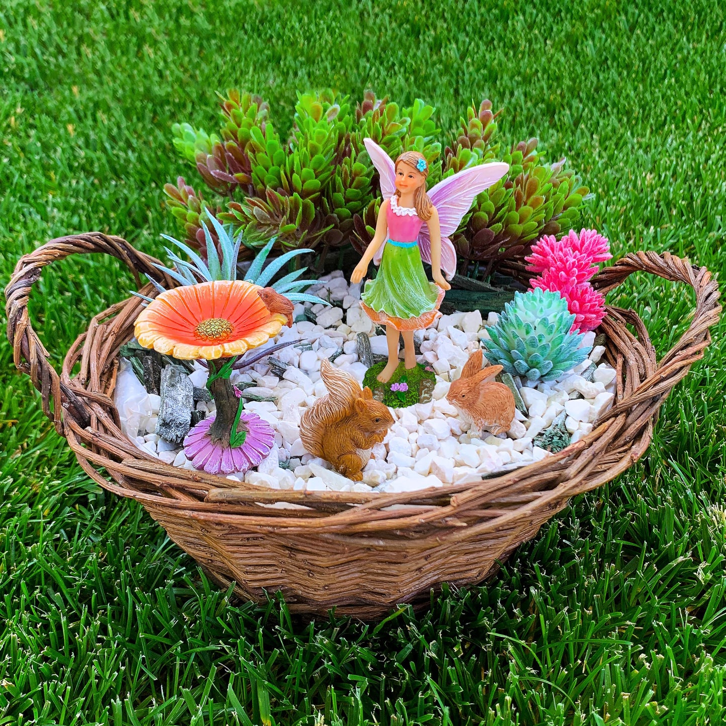 Mood Lab Fairy Garden Figurines with Flower - Miniature Decor Set (4 pcs) - Statues & Accessories - Outdoor Indoor Garden Decor