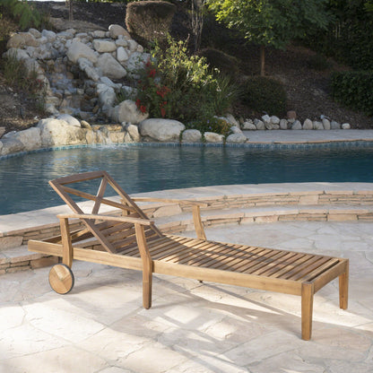 Christopher Knight Home Perla Outdoor Chaise Lounge with Water Resistant Cushion, Teak Finish / Blue