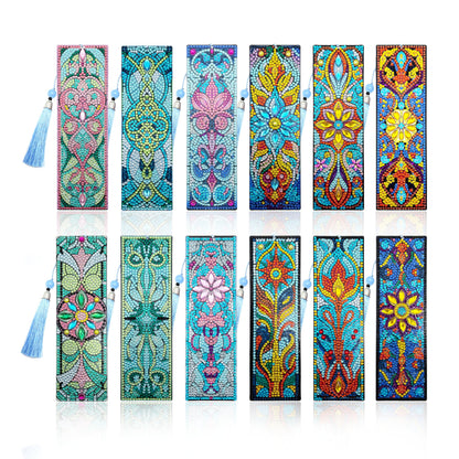 12 Pcs DIY Diamond Art Bookmarks for Adults Women Beginners Acrylic Dotz Diamond Art Bookmarks Kit Diamond Painting 5d Floral Rhinestone Bookmark Diamond Art Book Marks with Tassels Crafts Supply