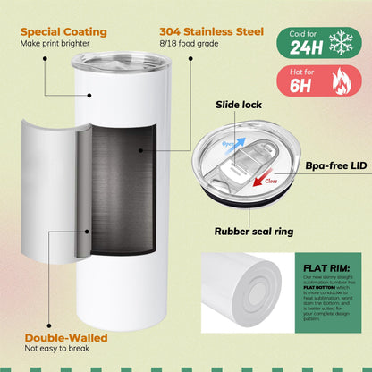 Joyclub 16 Pack Sublimation Tumblers Blanks 20 oz Flat Edge Skinny Straight Sublimation Cups With Lids and Straws for Heat Press No Gift Boxes
