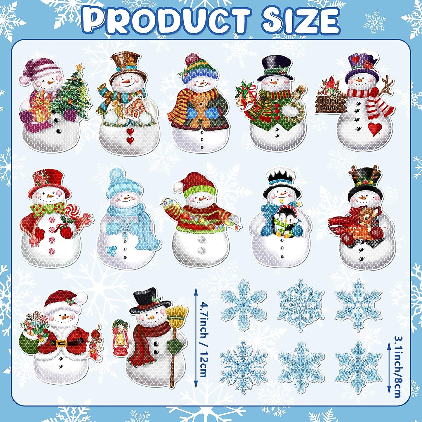 Christmas Reflective Car Magnets, 18Pcs Magnetic Snowman Snowflake Decoration for Holiday Decor