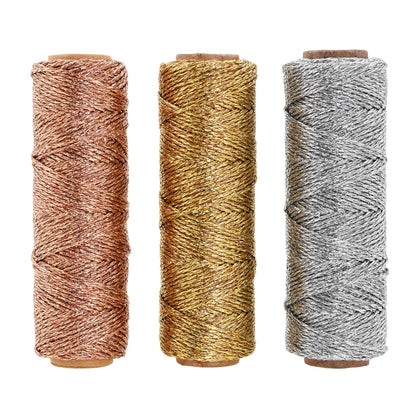 Mandala Crafts Gold Silver Rose Gold String for Gift Wrapping – 55 X 3 Yards 1mm Thin Metallic Bakers Twine for Crafts, Packaging, Party Favors, and DIY Decorations