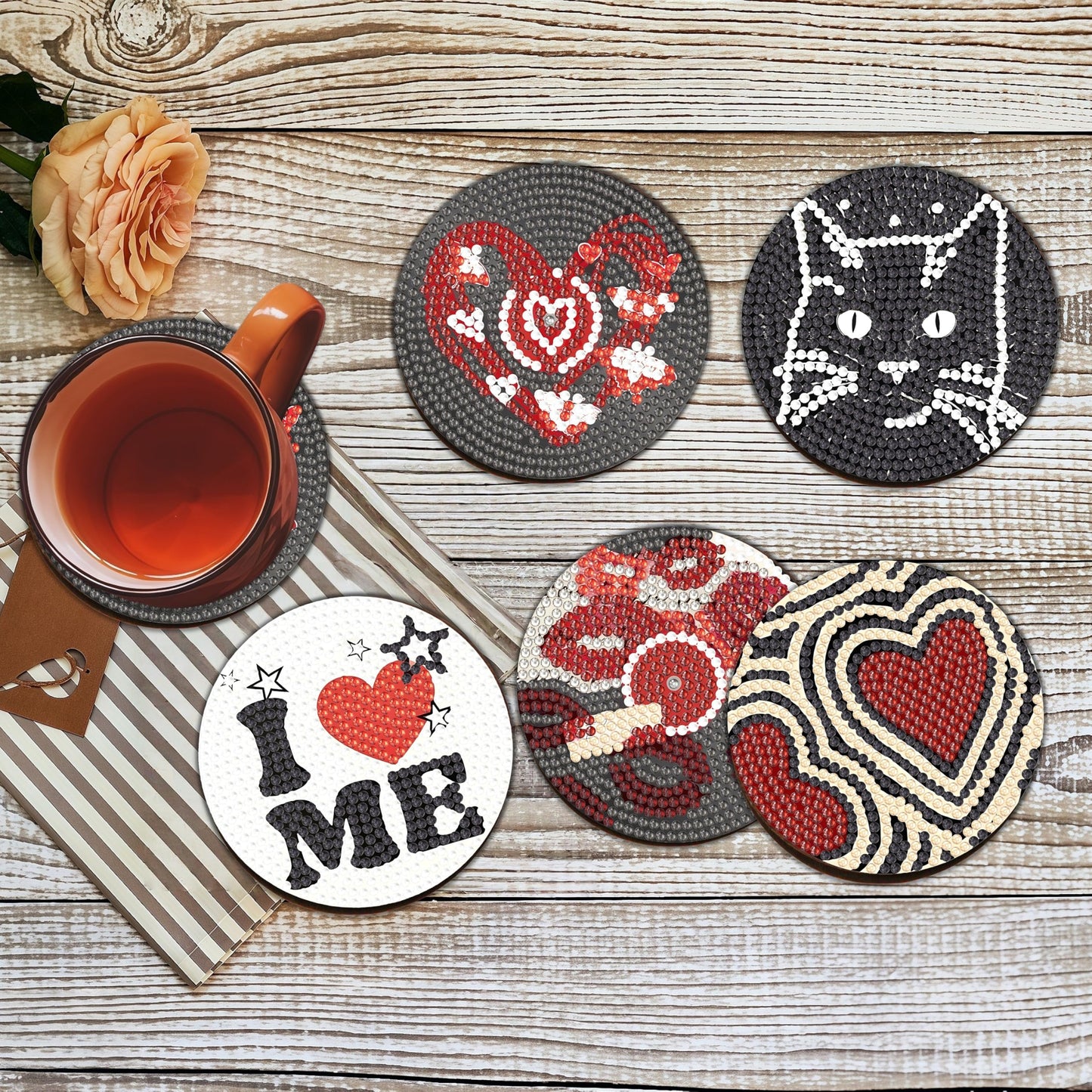 Bulerrylulu 6 Pcs Diamond Painting Coasters Kits with Holder,Diamond Art Coasters Set for Drinks Coffee Table, Gem Painting kit for Beginners Adults DIY Art Craft Gifts Home Decors (8pcs y2k)