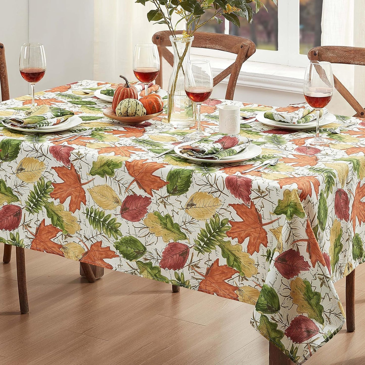 Newbridge Autumn Falling Leaves Tablecloth, 60 Inch x 120 Inch Oblong/Rectangle, Soil Repellant, No Iron Easy Care