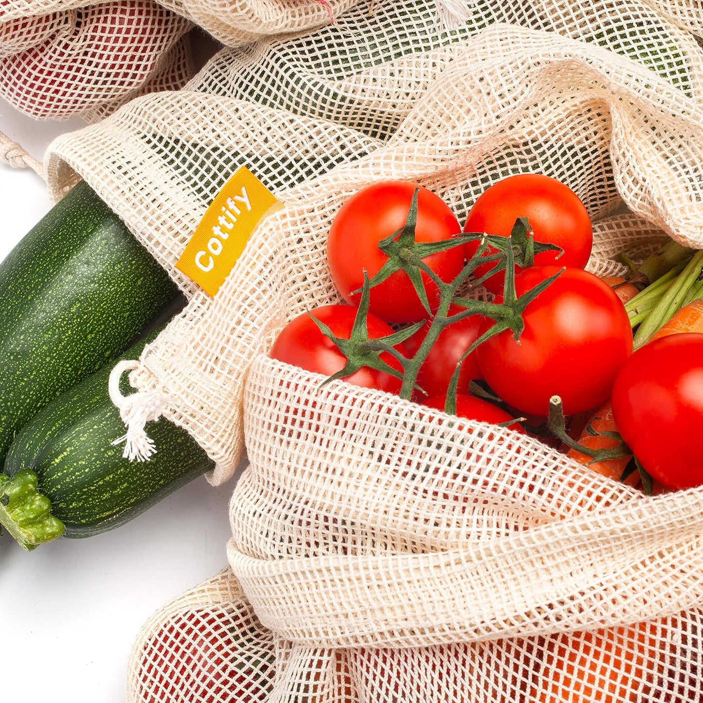 6 Reusable Produce Bags, Organic Cotton Mesh Grocery Bags, Washable, for Vegetables